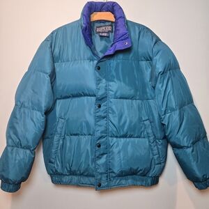 Lands' End 90s Nylon Puffer Coat Medium Womens's Teal Blue OG Puffer Jacket